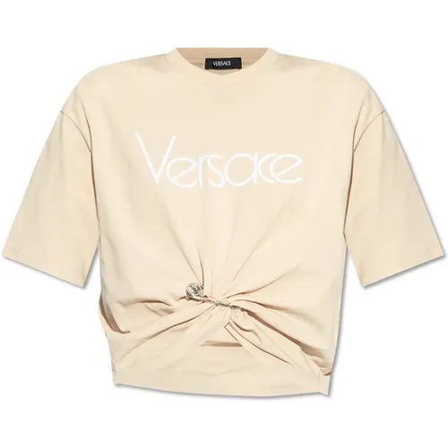 T-shirt with decorative safety pin , female, Sizes: 3XS, XS, 2XS, S - Versace - Modalova