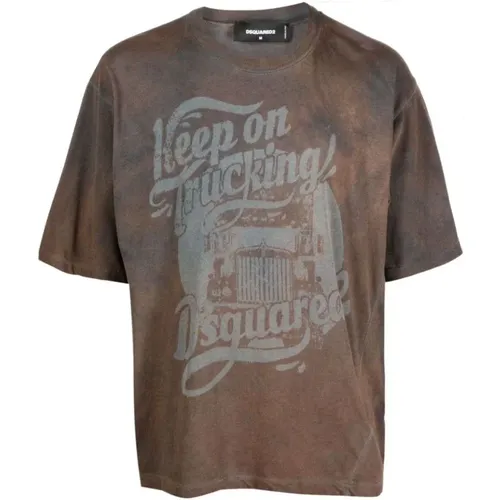 Graphic Print Distressed Cotton T-Shirt , male, Sizes: XL, L - Dsquared2 - Modalova