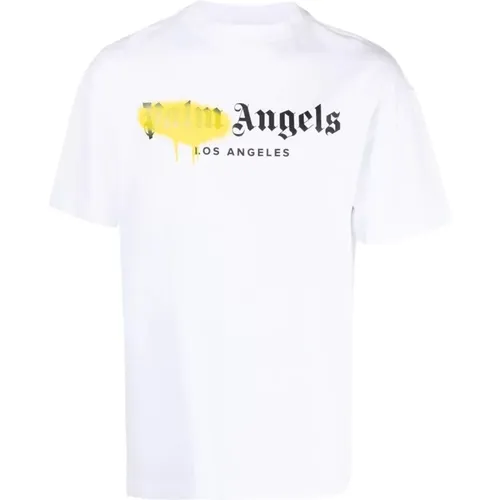 Yellow Sprayed Logo T-Shirt , male, Sizes: XS - Palm Angels - Modalova