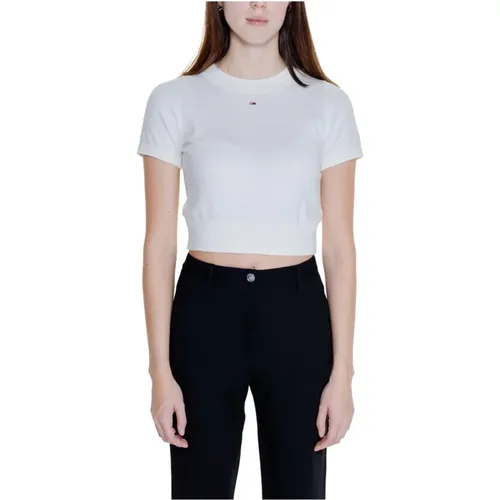 Weißes Baumwollstrick kurzarm Top , Damen, Größe: 2XS - Tommy Jeans - Modalova