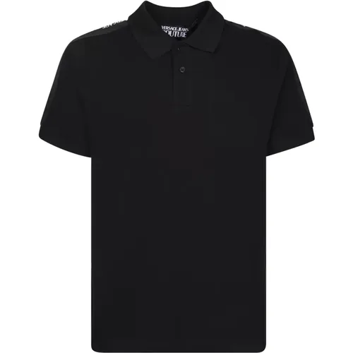Schwarzes Polo-Shirt mit Logo-Tape , Herren, Größe: M - Versace Jeans Couture - Modalova