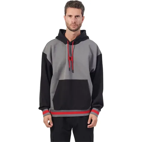 Grauer Hoodie mit Frontlogo-Tasche , Herren, Größe: XL - Hugo Boss - Modalova