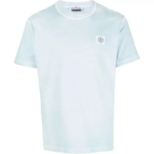 Hellblaues Baumwoll-T-Shirt mit Kompass-Patch , Herren, Größe: M - Stone Island - Modalova