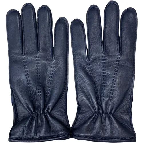 Handmade Mens Leather Gloves Blue , male, Sizes: 9 IN, 9 1/2 IN - Restelli Guanti - Modalova