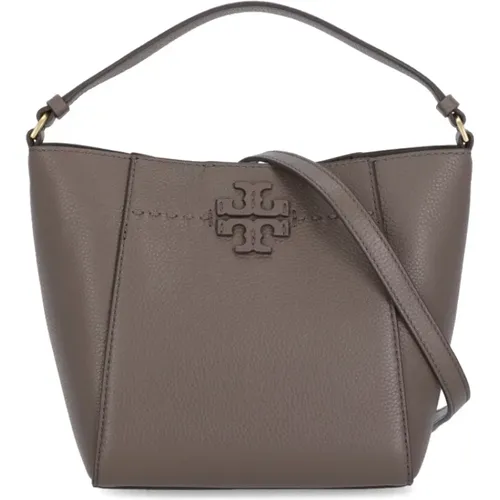 Braune Pebbled Lederhandtasche mit Doppel-T-Logo - TORY BURCH - Modalova