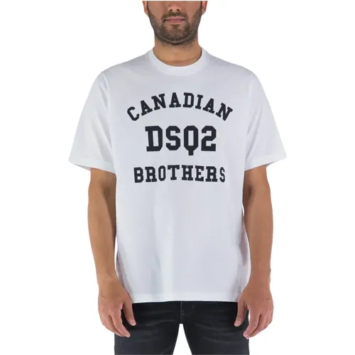 Weißes Baumwoll-T-Shirt von Canadian Brothers , Herren, Größe: L - Dsquared2 - Modalova