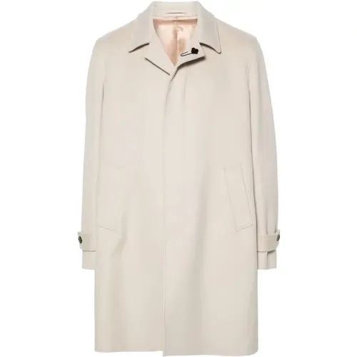 Ivory Wool Coat with Brooch Detail , male, Sizes: L, M, S - Lardini - Modalova