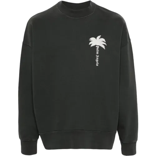 Grey Logo Print Sweater , male, Sizes: S, L, M, XL - Palm Angels - Modalova