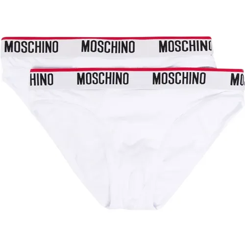 Weiße Stretch-Baumwoll-Logo-Bund-Slips - Moschino - Modalova