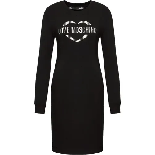 Baumwollkleid mit metallischem Logo , Damen, Größe: M - Love Moschino - Modalova