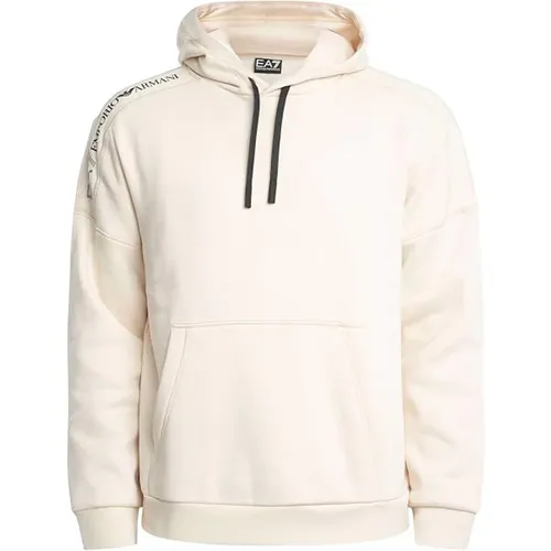 Hooded Sweater Cream Long Sleeve Solid , male, Sizes: S, XL - Emporio Armani EA7 - Modalova