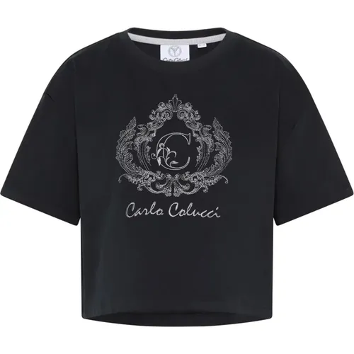 Einzigartiges Cropped Oversize T-Shirt , Damen, Größe: L - carlo colucci - Modalova