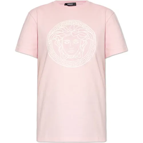 T-Shirt mit Logo , Damen, Größe: XS - Versace - Modalova
