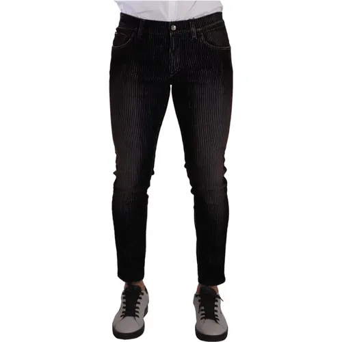 Schwarze Gestreifte Slim Fit Denim Jeans - Dolce & Gabbana - Modalova