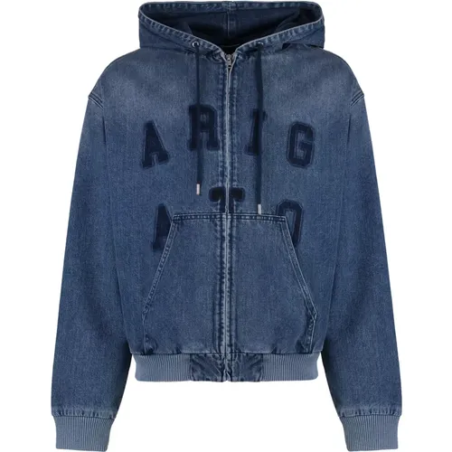 Denim Kapuzenjacke Gerippt 100% Baumwolle , Herren, Größe: M - Axel Arigato - Modalova