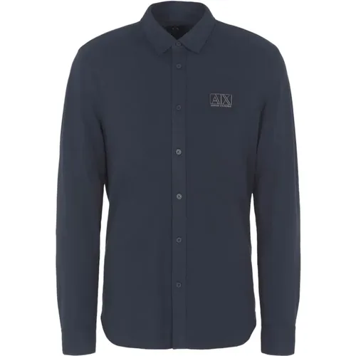 Blaues Stretch-Baumwollhemd mit klassischem Kragen , Herren, Größe: XL - Armani Exchange - Modalova
