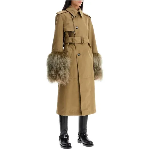 Shearling Cuffs Long Trench Coat , female, Sizes: XS - Burberry - Modalova