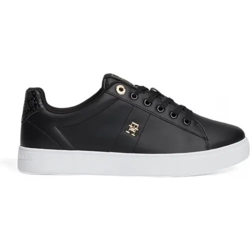 Schwarze Ledersneaker , Damen, Größe: 41 EU - Tommy Hilfiger - Modalova