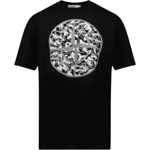 Schwarzes Kinder T-Shirt mit Maxi Logo - Stone Island - Modalova