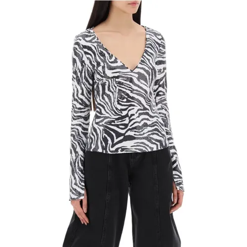 Zebra Print Sequin Long-Sleeve T-Shirt , female, Sizes: XS, S, L - Rotate Birger Christensen - Modalova