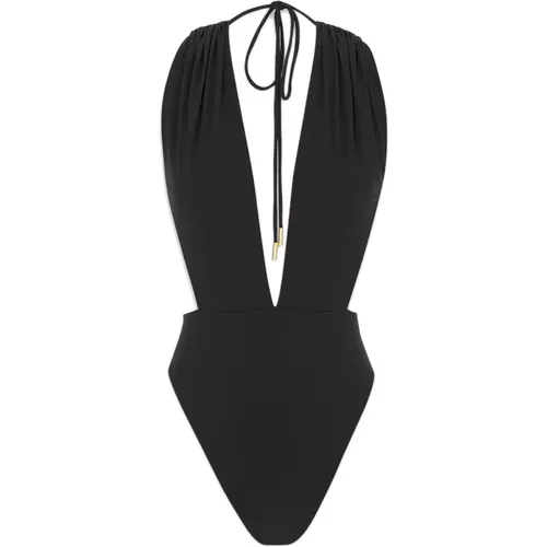 Deep V-Halter High-Cut Leg Swimsuit , female, Sizes: M, S, L, XS - Saint Laurent - Modalova