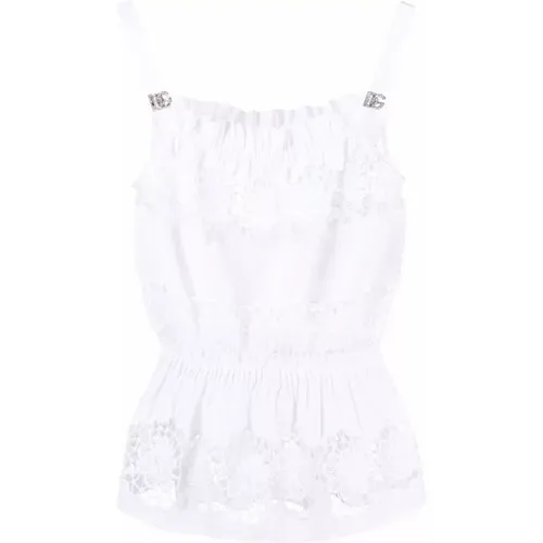 Crochet-Panel Sleeveless Top , female, Sizes: XS - Dolce & Gabbana - Modalova