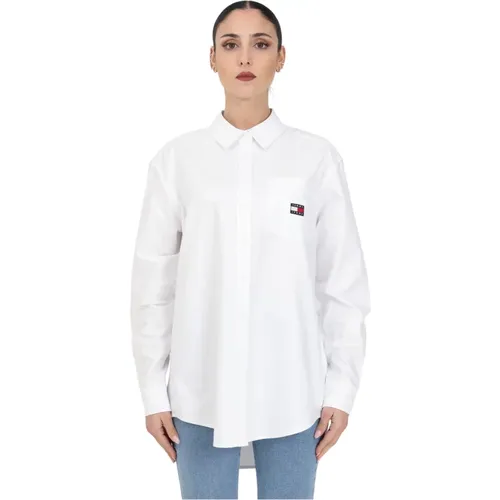 Weißes Oxford-Hemd mit Boyfriend Fit , Damen, Größe: M - Tommy Jeans - Modalova
