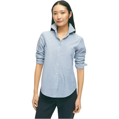 Klassische Passform Bengal gestreifte Knopfleiste Bluse , Damen, Größe: 3XS - Brooks Brothers - Modalova