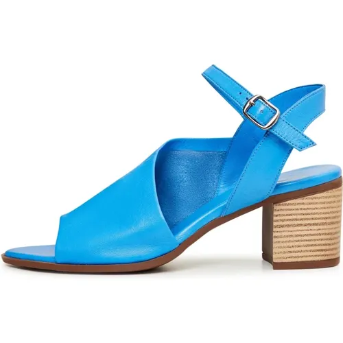 Blaue Leder Blockabsatz Sandalen , Damen, Größe: 39 EU - Cesare Gaspari - Modalova