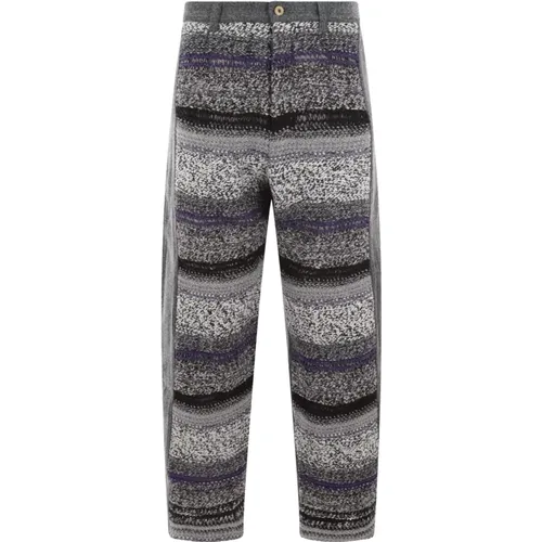 Grey Loose-Fit Denim Trousers with Multicolored Striped Front Inserts , male, Sizes: M - Vitelli - Modalova