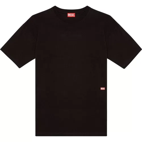 T-Shirt mit Foto-Print-Logo,Schwarzes Baumwoll-Jersey T-Shirt mit Rückendruck - Diesel - Modalova