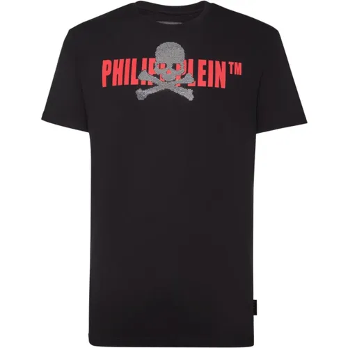 Skull Strass Rundhals T-Shirt,Einzigartiges Rundhals T-Shirt Gelb - Philipp Plein - Modalova