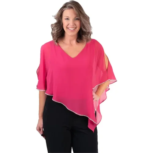 Fuchsia Asymmetric Tunic Top with Rhinestones , female, Sizes: 4XL, 3XL, 5XL - Joseph Ribkoff - Modalova