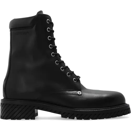 Leather combat boots , male, Sizes: 6 UK, 5 UK - Off White - Modalova