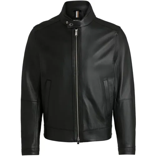 Lederjacke mit genarbtem Leder und glatter Oberfläche , Herren, Größe: M - Hugo Boss - Modalova