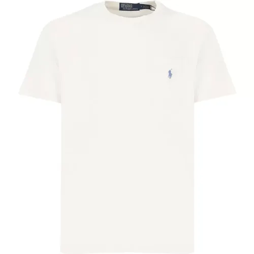 Weißes Baumwoll-Leinen Rundhals-T-Shirt , Herren, Größe: M - Ralph Lauren - Modalova