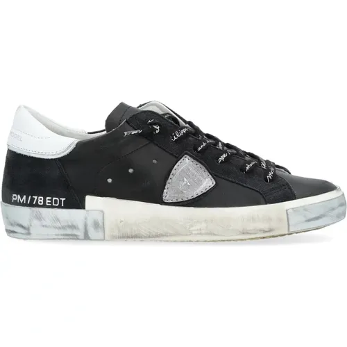 Paris X Sneakers in Leather with Silver Detail , female, Sizes: 3 UK, 7 UK - Philippe Model - Modalova
