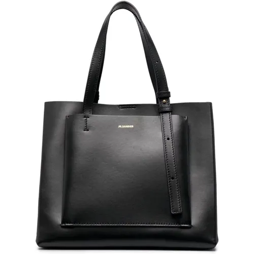 Elegante Schwarze Leder Tote Tasche - Jil Sander - Modalova