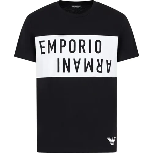 Schwarzes Logo T-Shirt 100% Baumwolle - Emporio Armani - Modalova