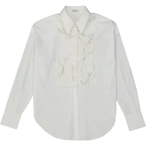 Cotton Shirt with Embroidered Front Detail , female, Sizes: XS, S, M - BRUNELLO CUCINELLI - Modalova