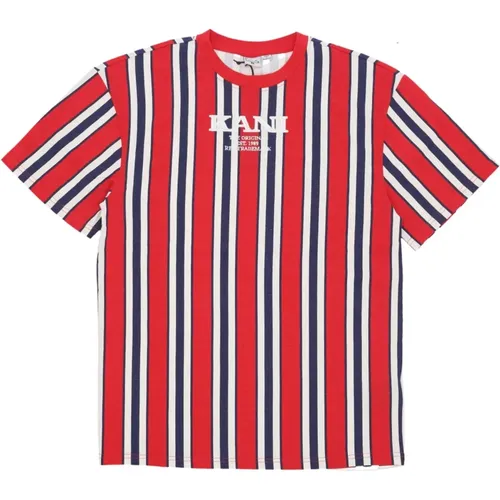 Retro Gestreiftes T-Shirt Rot/Blau/Weiß , Herren, Größe: XL - Karl Kani - Modalova
