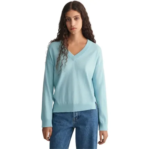 Klassischer Woll V-Ausschnitt Pullover , Damen, Größe: XL - Gant - Modalova