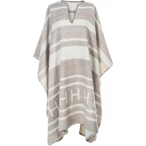 Striped Wool Poncho , female, Sizes: ONE SIZE - Hést - Modalova