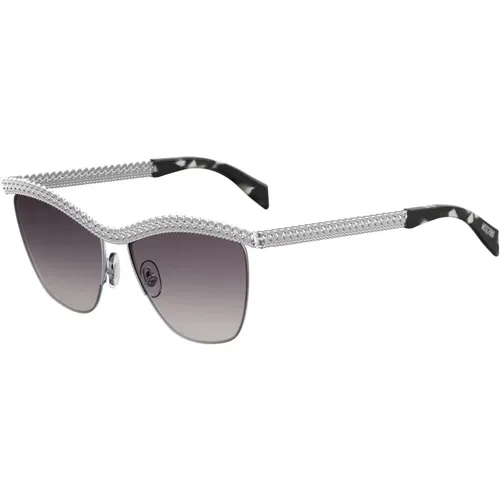 Stylische Sonnenbrille Silber/Havanna mit grauer Linse , Damen, Größe: 57 MM - Moschino - Modalova