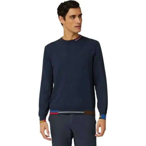Cotton and Wool Crew-neck Sweater with Multicolor Details , male, Sizes: M, 3XL, S, 4XL, XL, 2XL, L - Harmont & Blaine - Modalova