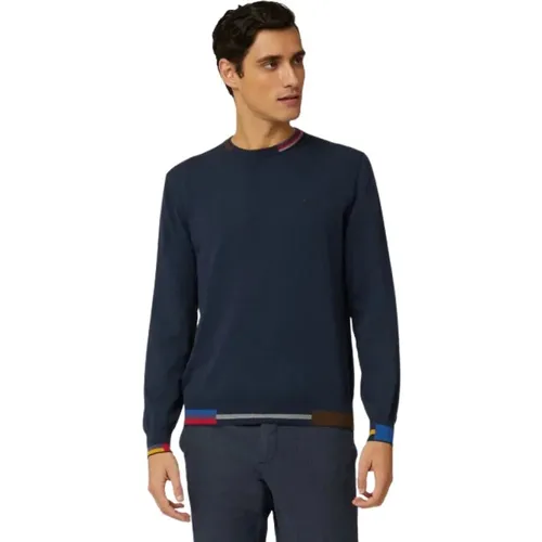 Crew-neck Pullover aus Baumwolle und Wolle mit mehrfarbigen Details , Herren, Größe: 3XL - Harmont & Blaine - Modalova