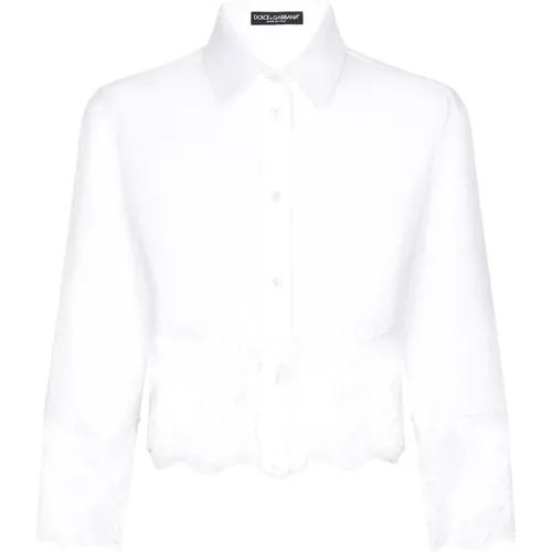 Weiße Lace-Trim Poplin Bluse - Dolce & Gabbana - Modalova