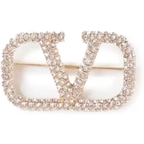 Golden Vlogo Brooch with Decorative Diamonds , female, Sizes: ONE SIZE - Valentino Garavani - Modalova