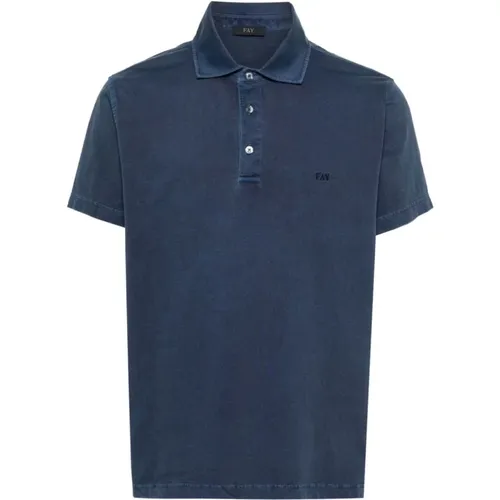 Blau Besticktes Logo Polo Shirt , Herren, Größe: XL - Fay - Modalova