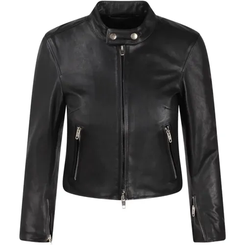 Slim Fit Leder Crop Jacke - Balenciaga - Modalova